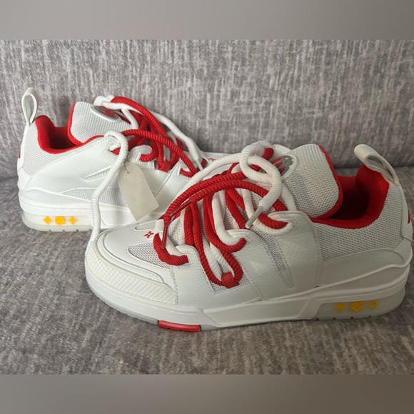 Size - 9.5/43 EU White and Red Louis Vuitton trainers with Yellow Accents. - Picture 1 of 7